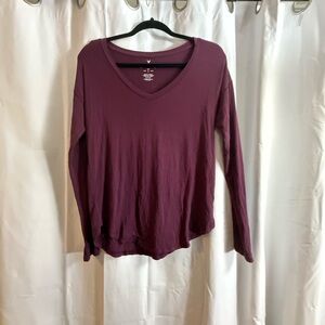 American Eagle Outfitters Women's Long Sleeve V-Neck Top - Plum